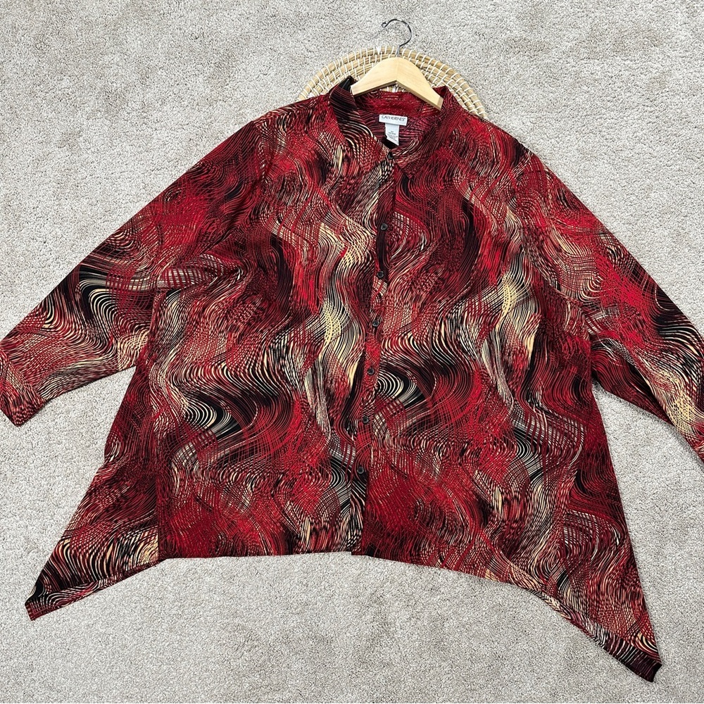 Catherines Collared Button-Up Top Blouse Asymmetr… - image 5